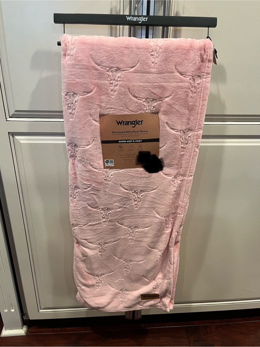 Wrangler Plush Throw Blanket Pink with Embossed Longhorn